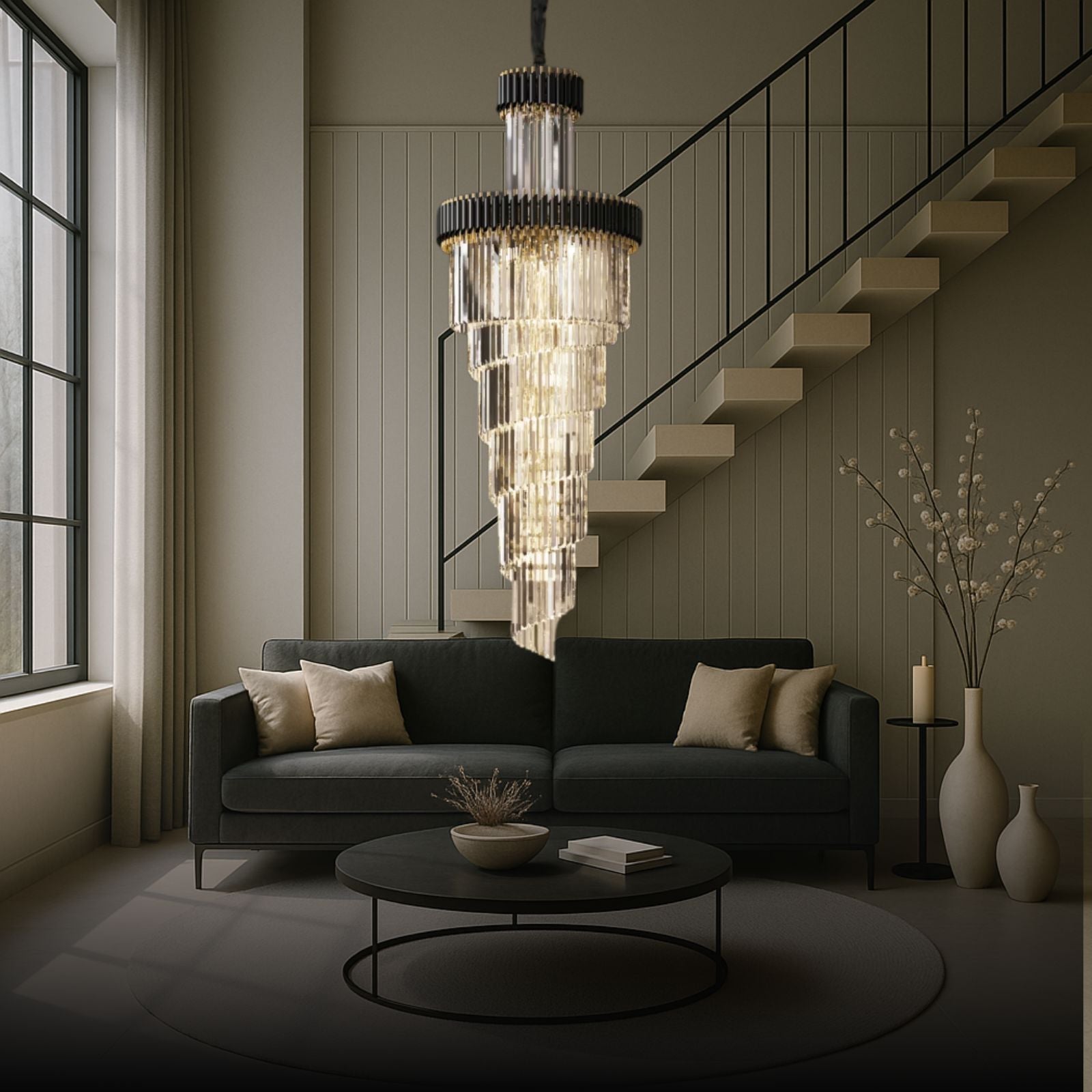 Black Onyx and Crystal Cone Chandelier - view 5