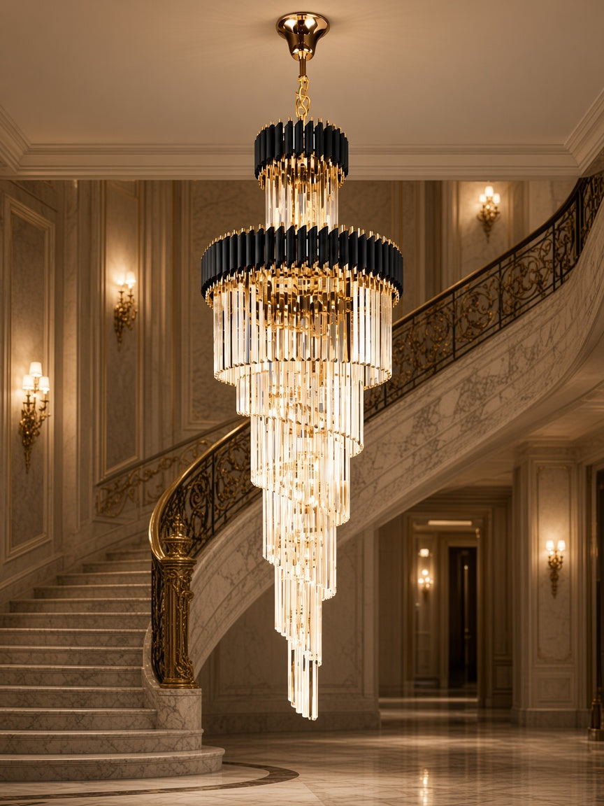 Black Onyx and Crystal Cone Chandelier