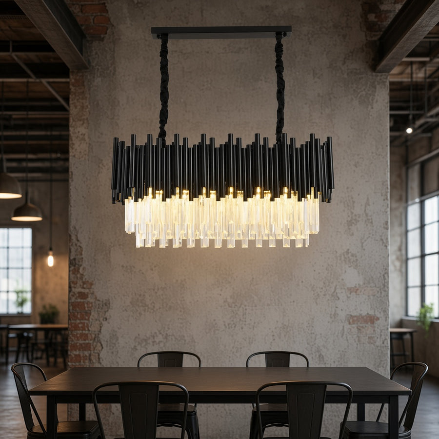 Black Rod and Crystal Linear Chandelier