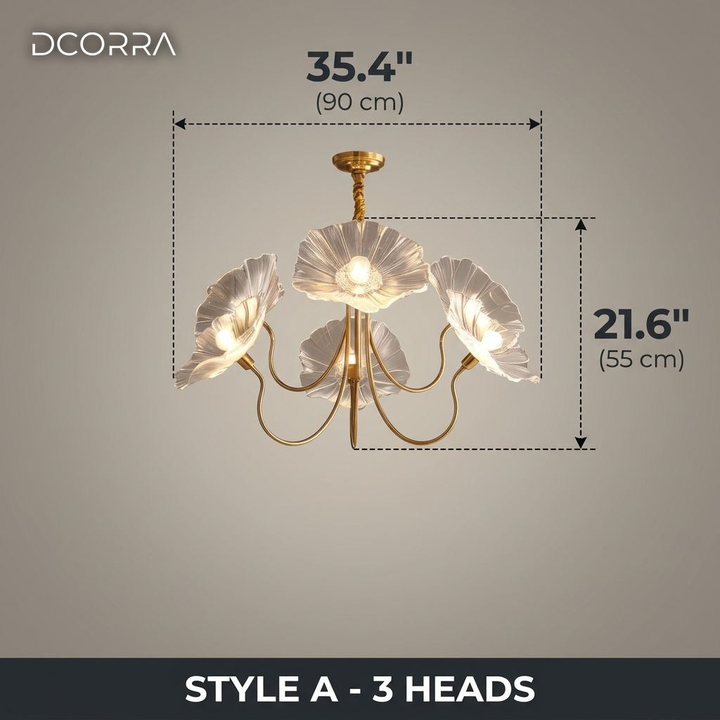 Blown Glass Flower Wrought Iron Chandelier - A - 3 Heads