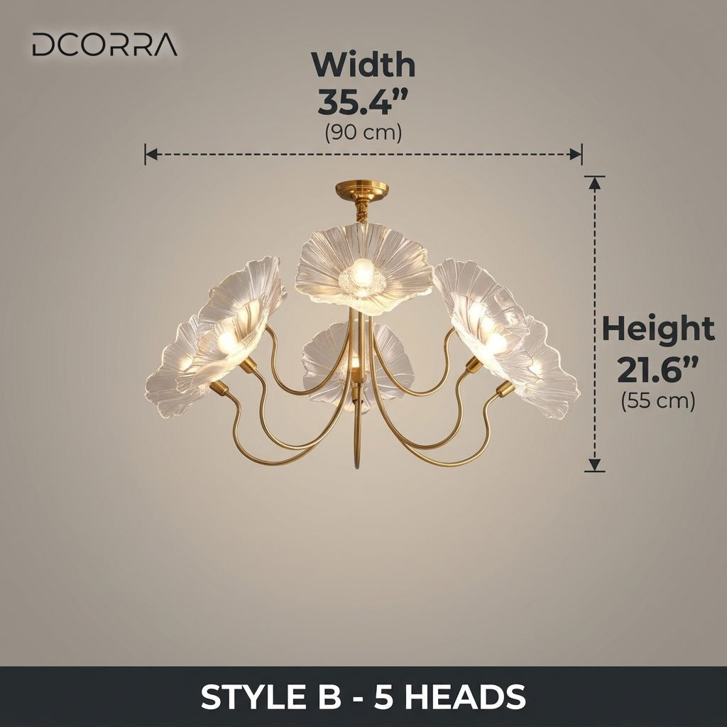 Blown Glass Flower Wrought Iron Chandelier - B - 6 Heads