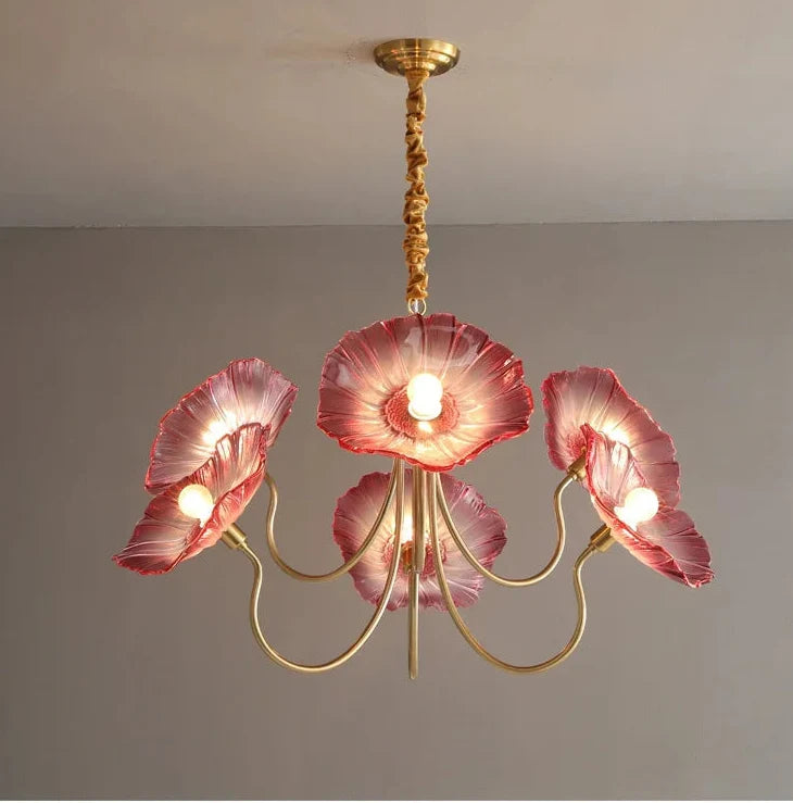 Blown Glass Flower Wrought Iron Chandelier - view 9
