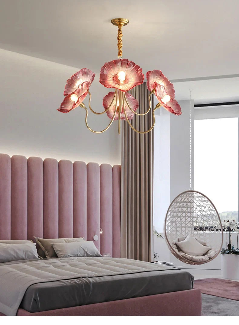 Blown Glass Flower Wrought Iron Chandelier - view 10