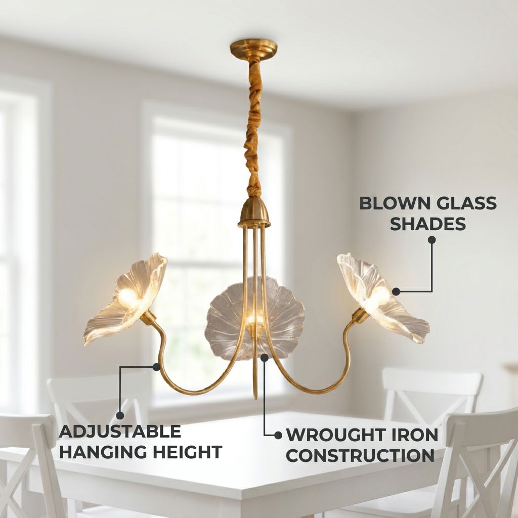 Blown Glass Flower Wrought Iron Chandelier - view 3