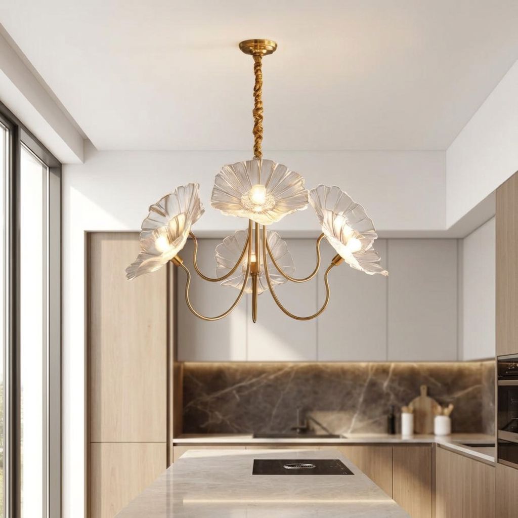 Blown Glass Flower Wrought Iron Chandelier - view 4