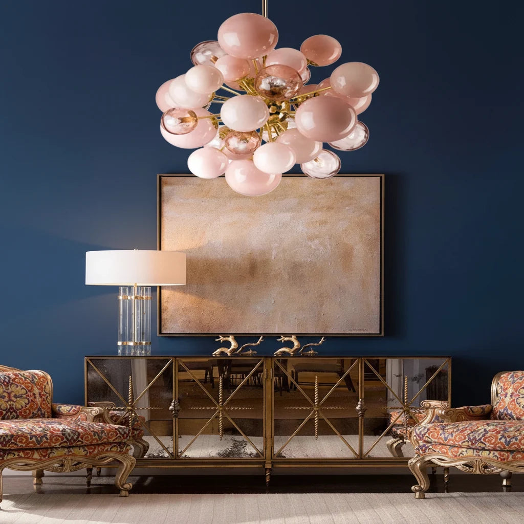 Blush Pink Glass Orb Cluster Chandelier - view 3