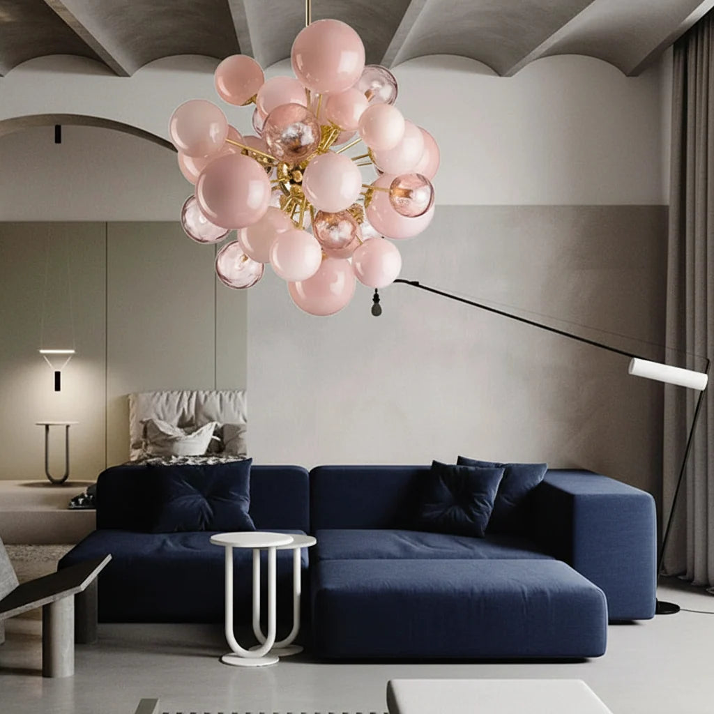 Blush Pink Glass Orb Cluster Chandelier - view 9