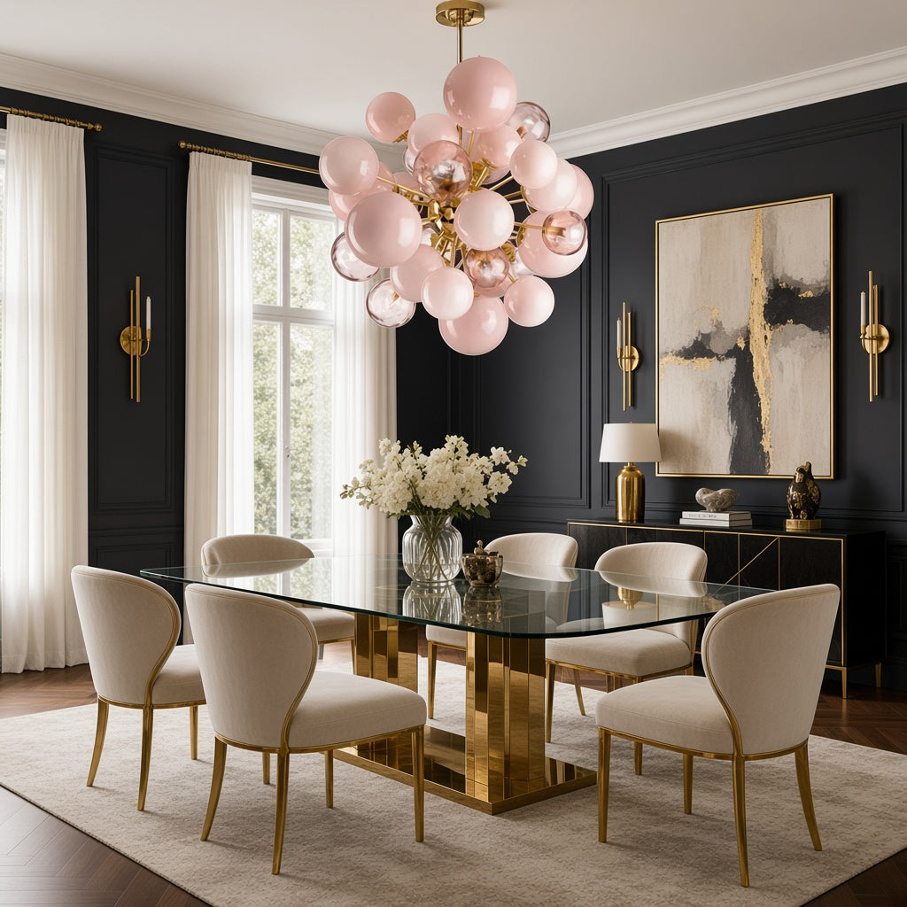 Blush Pink Glass Orb Cluster Chandelier