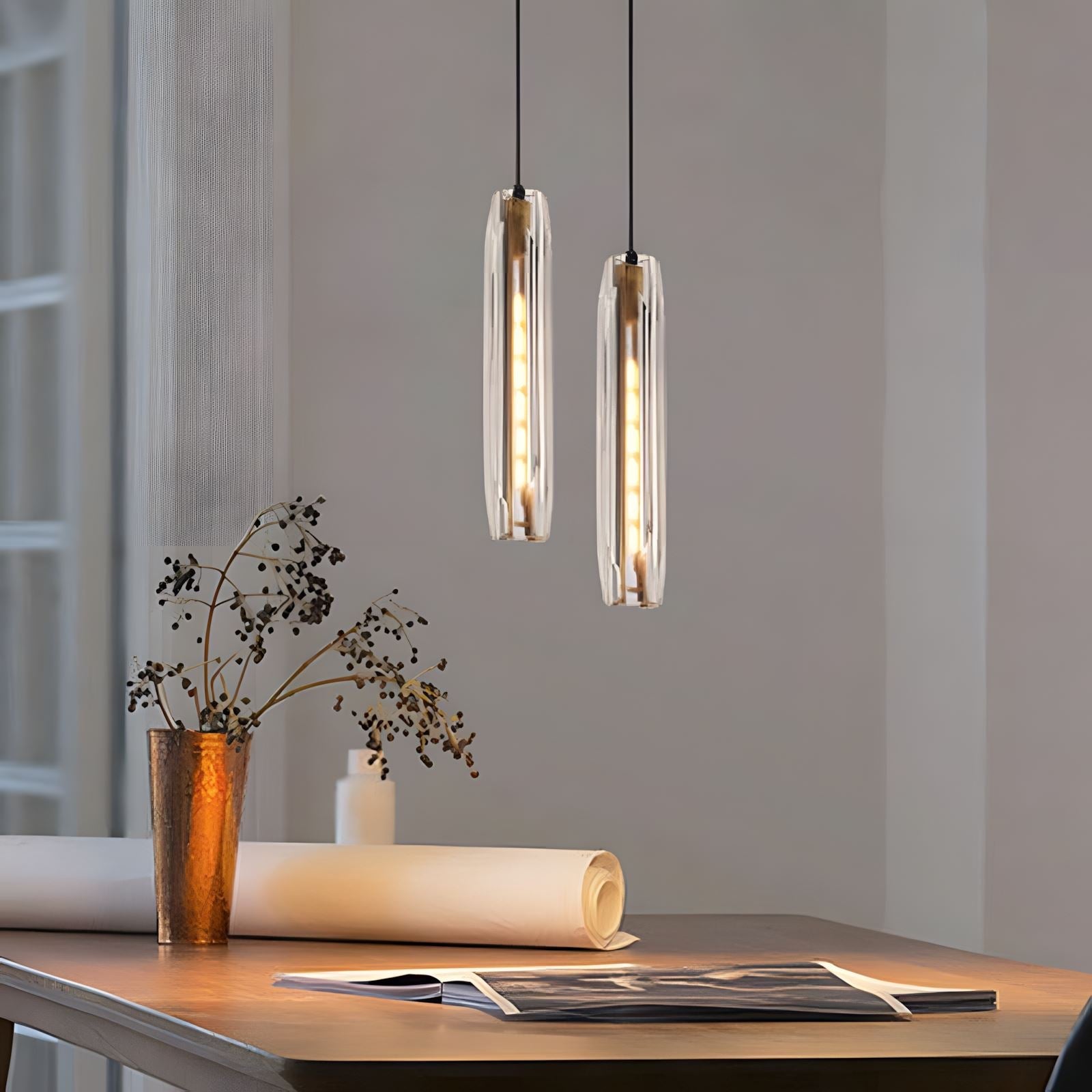 Brass and K9 Crystal Tube Pendant Light - view 4