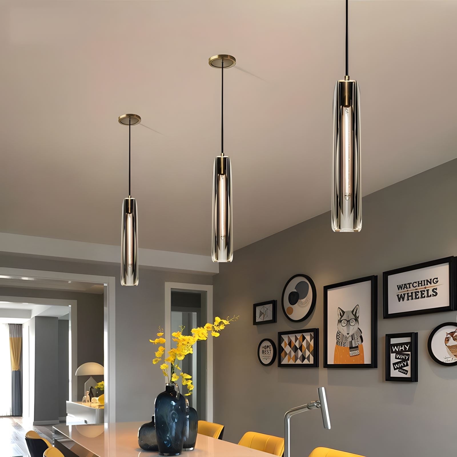 Brass and K9 Crystal Tube Pendant Light - view 6