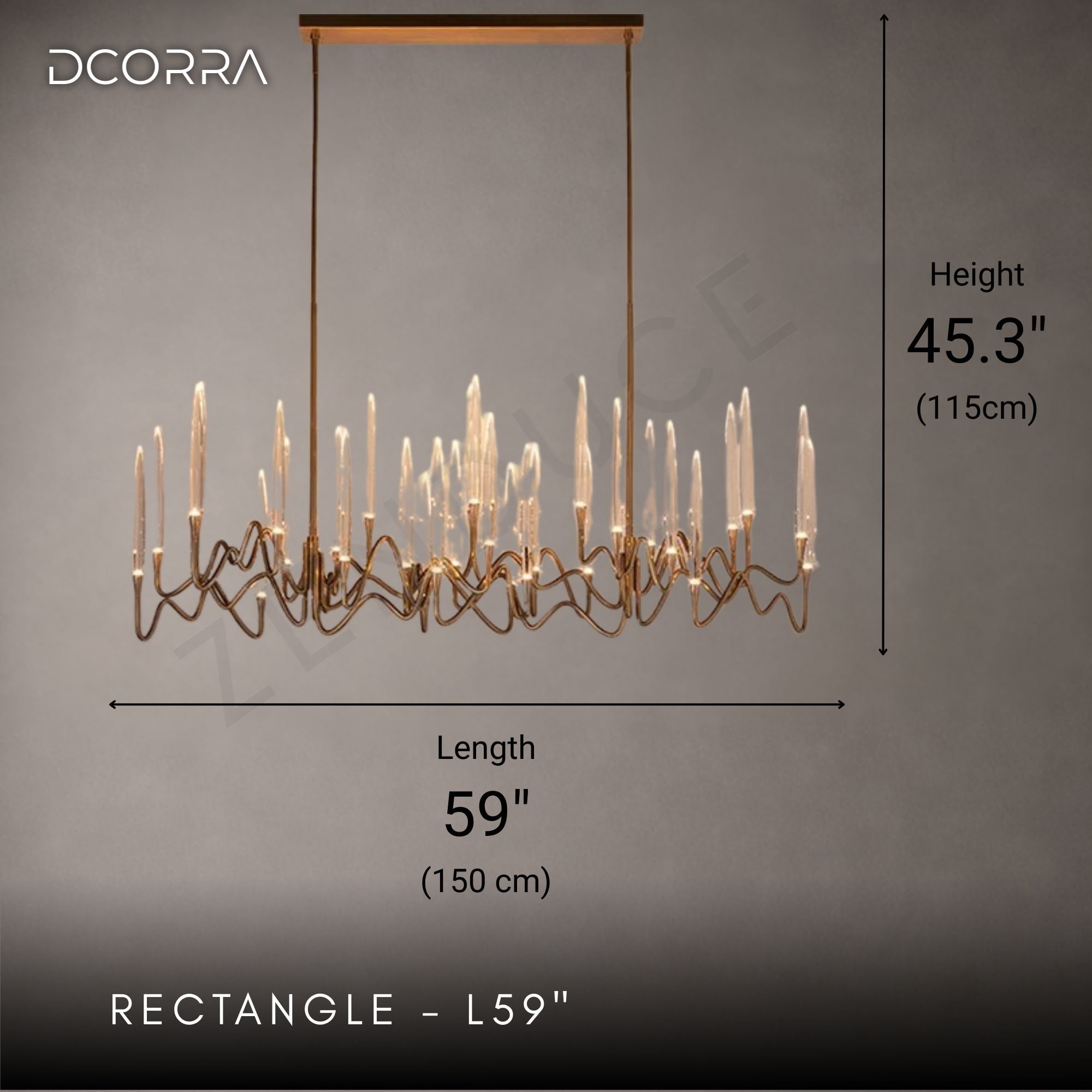 Brass Candelabra LED Chandelier - Round or Linear - Rectangle - L59"