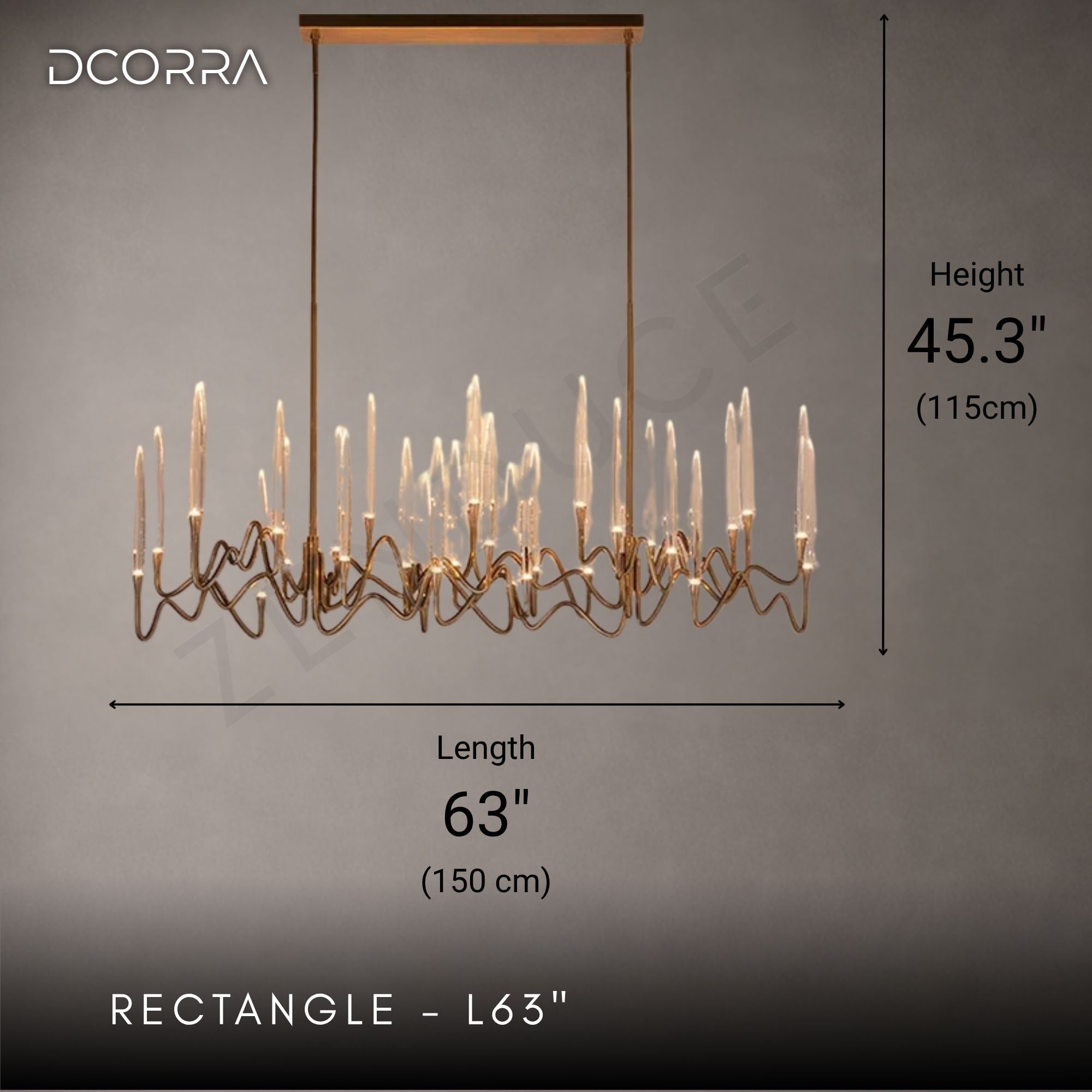 Brass Candelabra LED Chandelier - Round or Linear - Rectangle - L63.0"