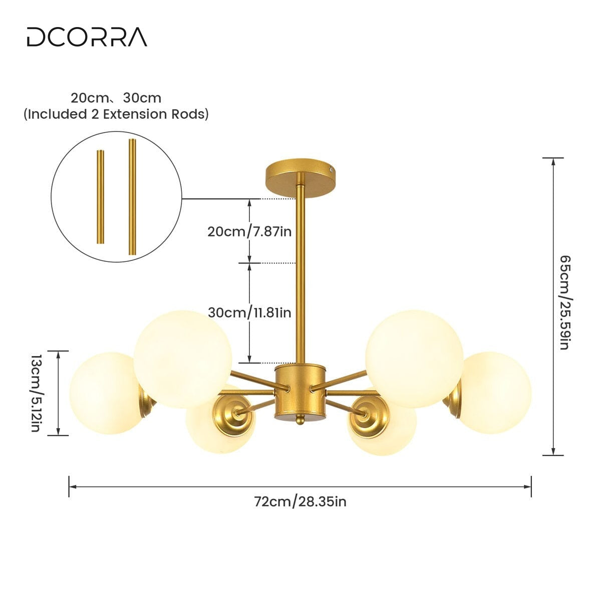 Brass Sputnik Opal Globe Chandelier - 6-Heads