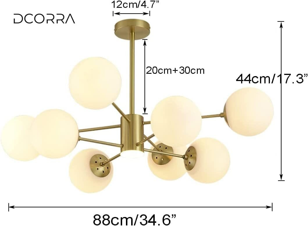 Brass Sputnik Opal Globe Chandelier - 8-Heads