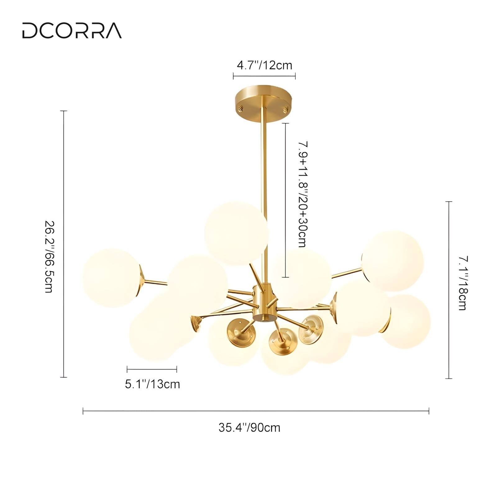 Brass Sputnik Opal Globe Chandelier - 12-Heads