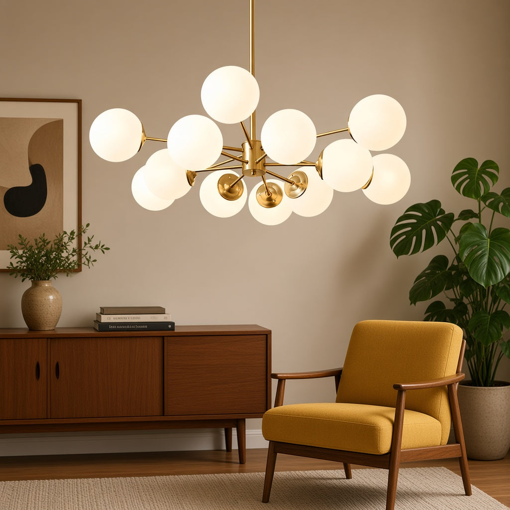 Brass Sputnik Opal Globe Chandelier