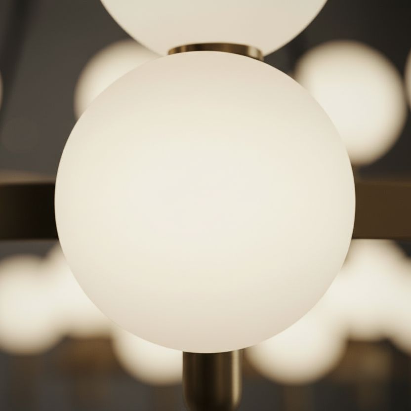 Close-up detail of the Brushed Brass Opal Globe Chandelier