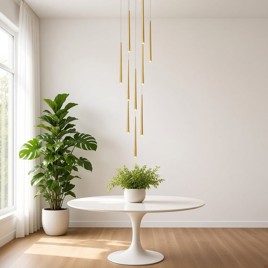 Brushed Gold Tube Pendant Staircase Chandelier