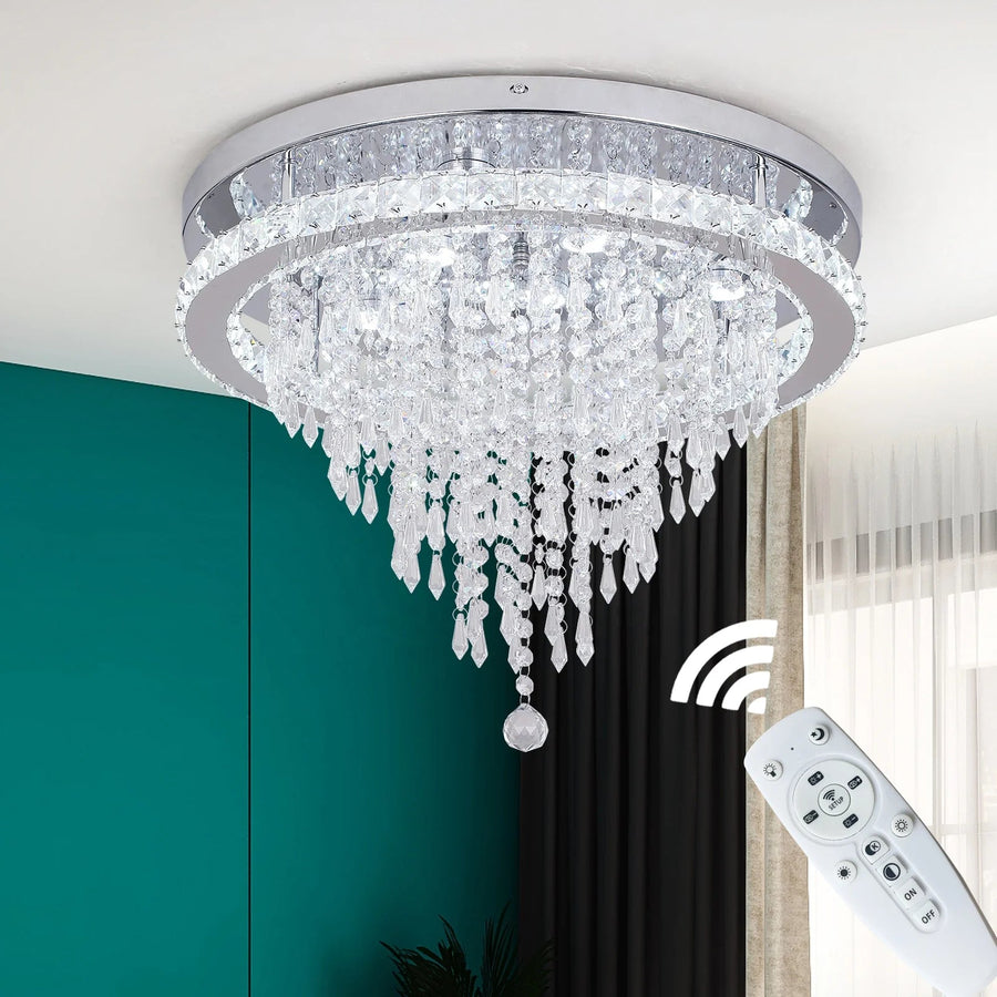 Cascading Crystal LED Chandelier with Remote