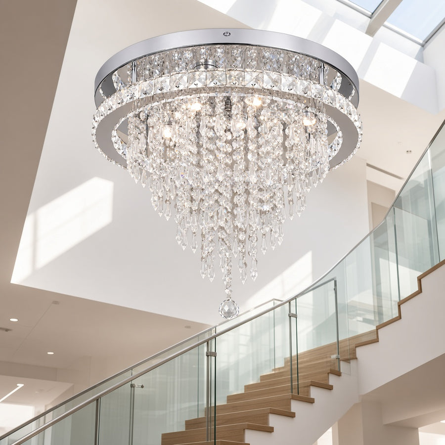 Cascading Crystal LED Chandelier with Remote