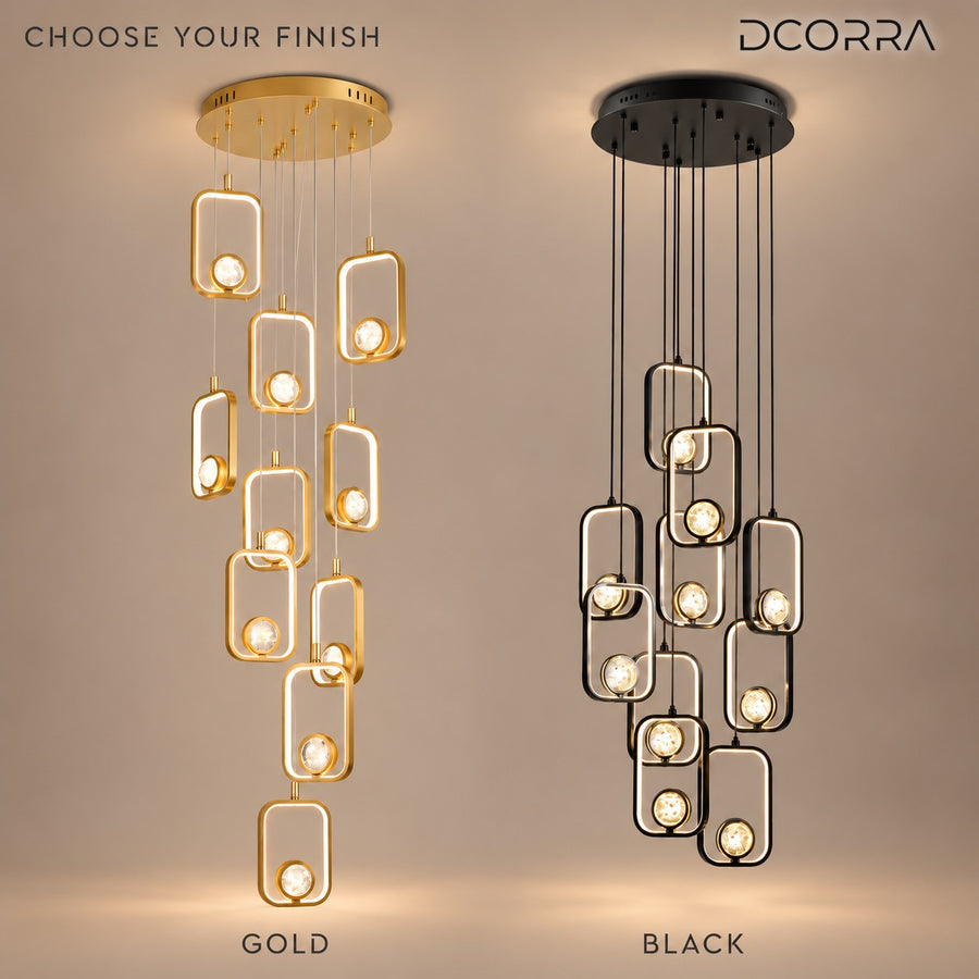 Cascading Crystal Sphere LED Frame Chandelier