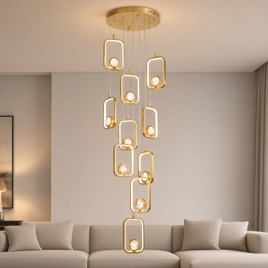 Cascading Crystal Sphere LED Frame Chandelier