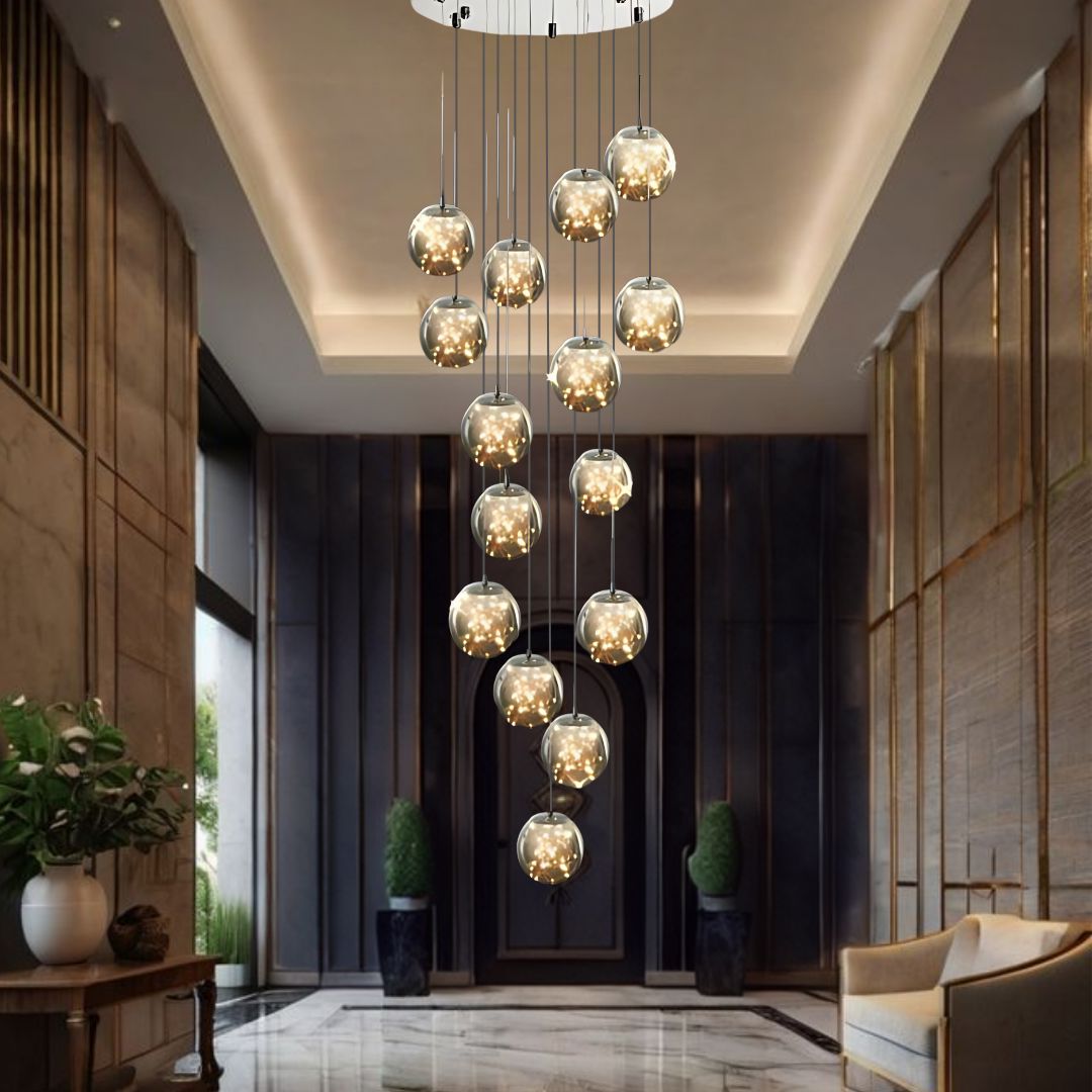 Cast Crystal Sphere Cascade Chandelier