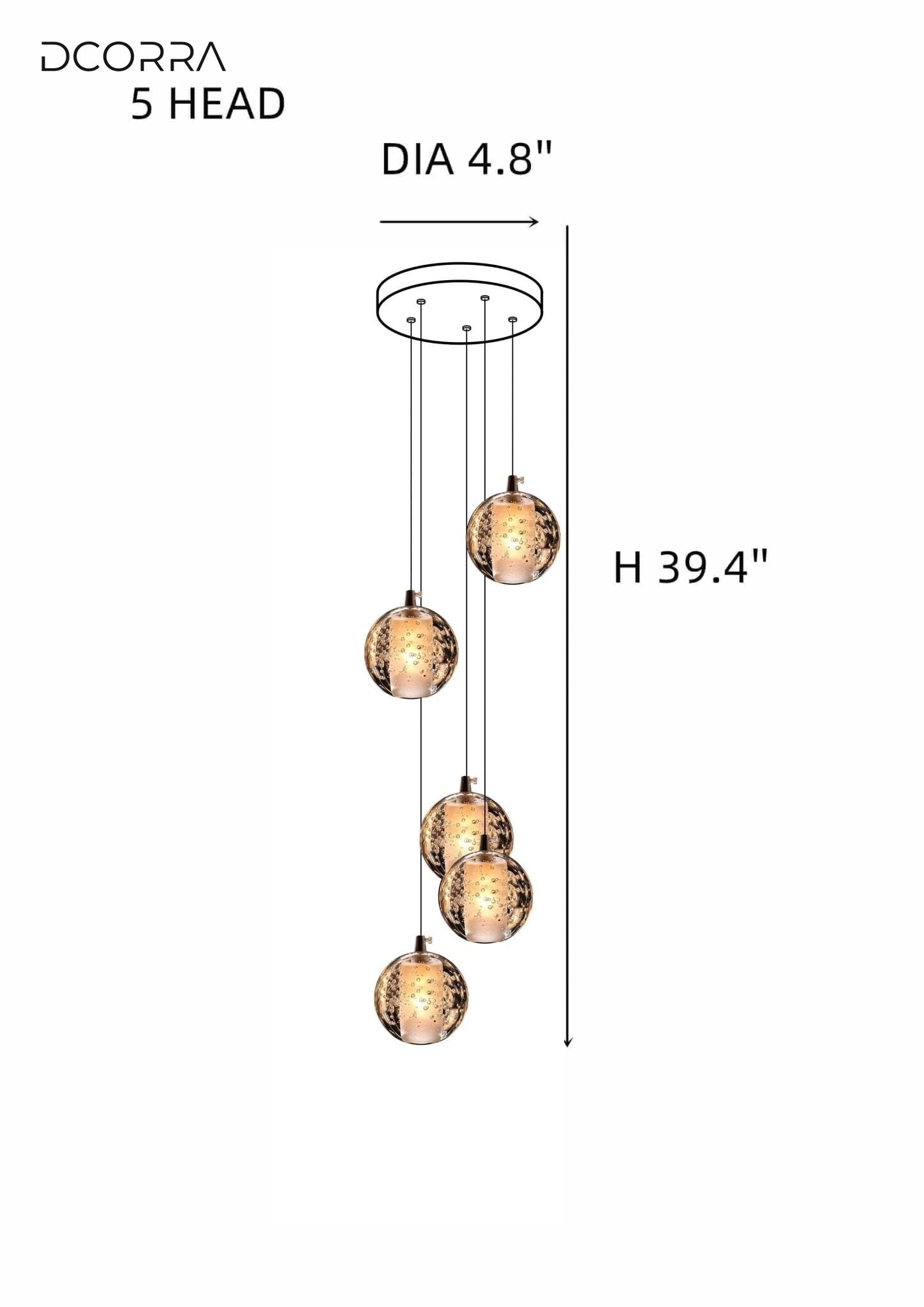 Cast Crystal Sphere Cascade Chandelier - 5 Spheres | Round Canopy