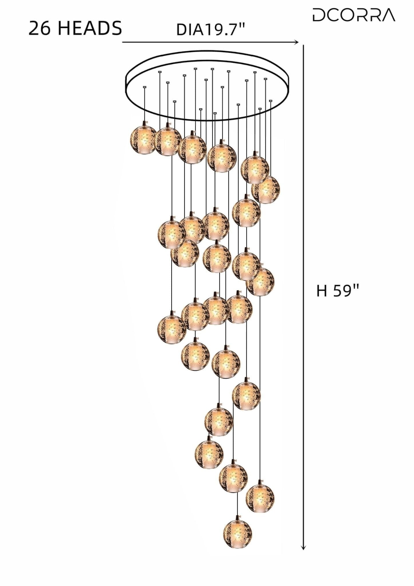 Cast Crystal Sphere Cascade Chandelier - 26 Spheres | Round Canopy