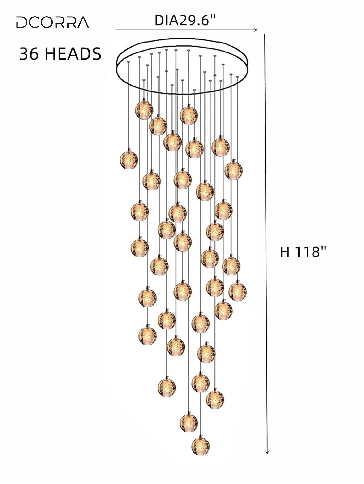 Cast Crystal Sphere Cascade Chandelier - 36 Spheres | Round Canopy