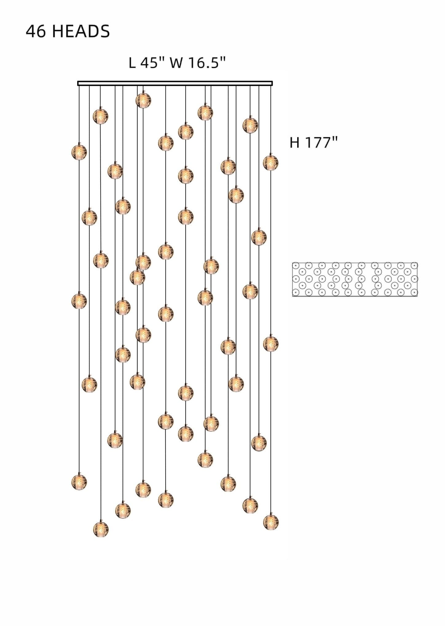 Cast Crystal Sphere Cascade Chandelier - 46 Spheres | Rectangular Canopy