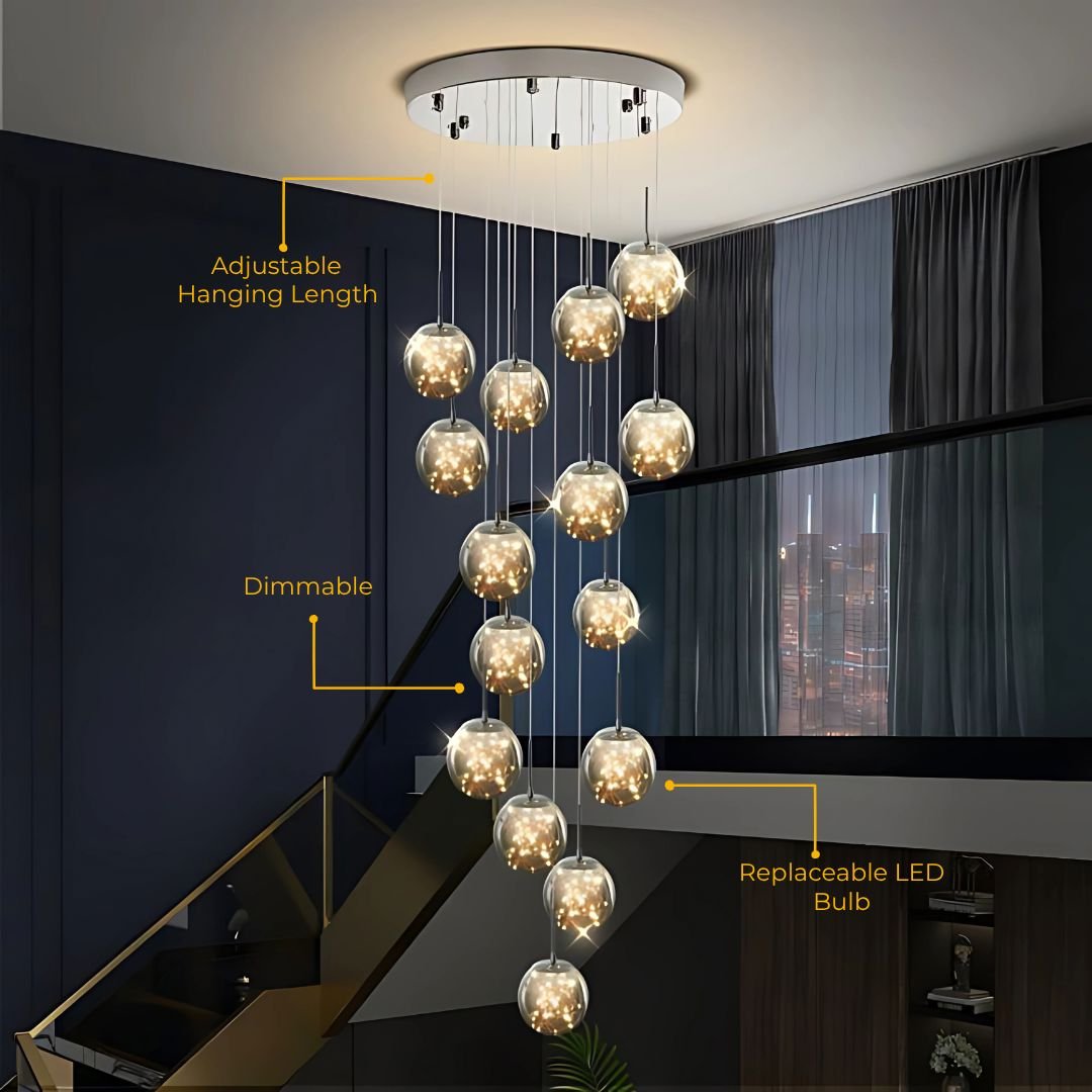 Cast Crystal Sphere Cascade Chandelier