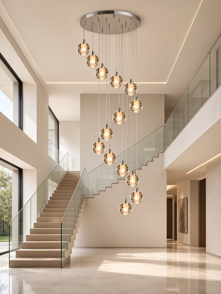 Cast Crystal Sphere Cascade Chandelier