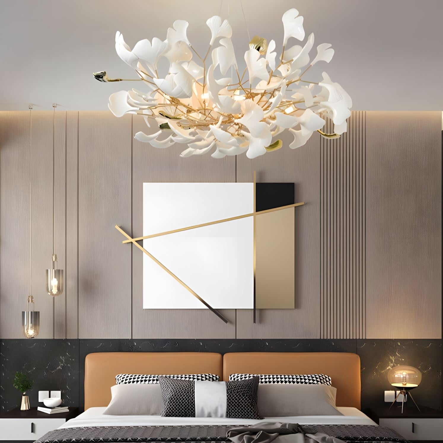 Ceramic Ginkgo Leaf Rectangular Chandelier