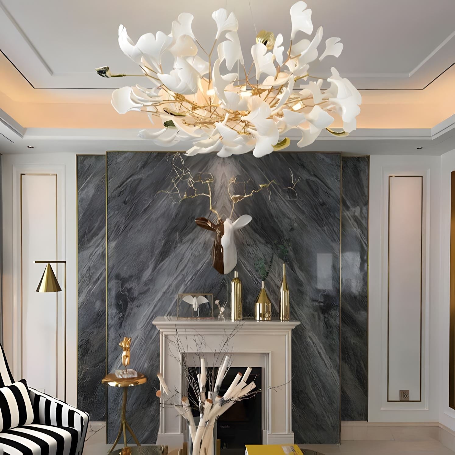 Ceramic Ginkgo Leaf Rectangular Chandelier