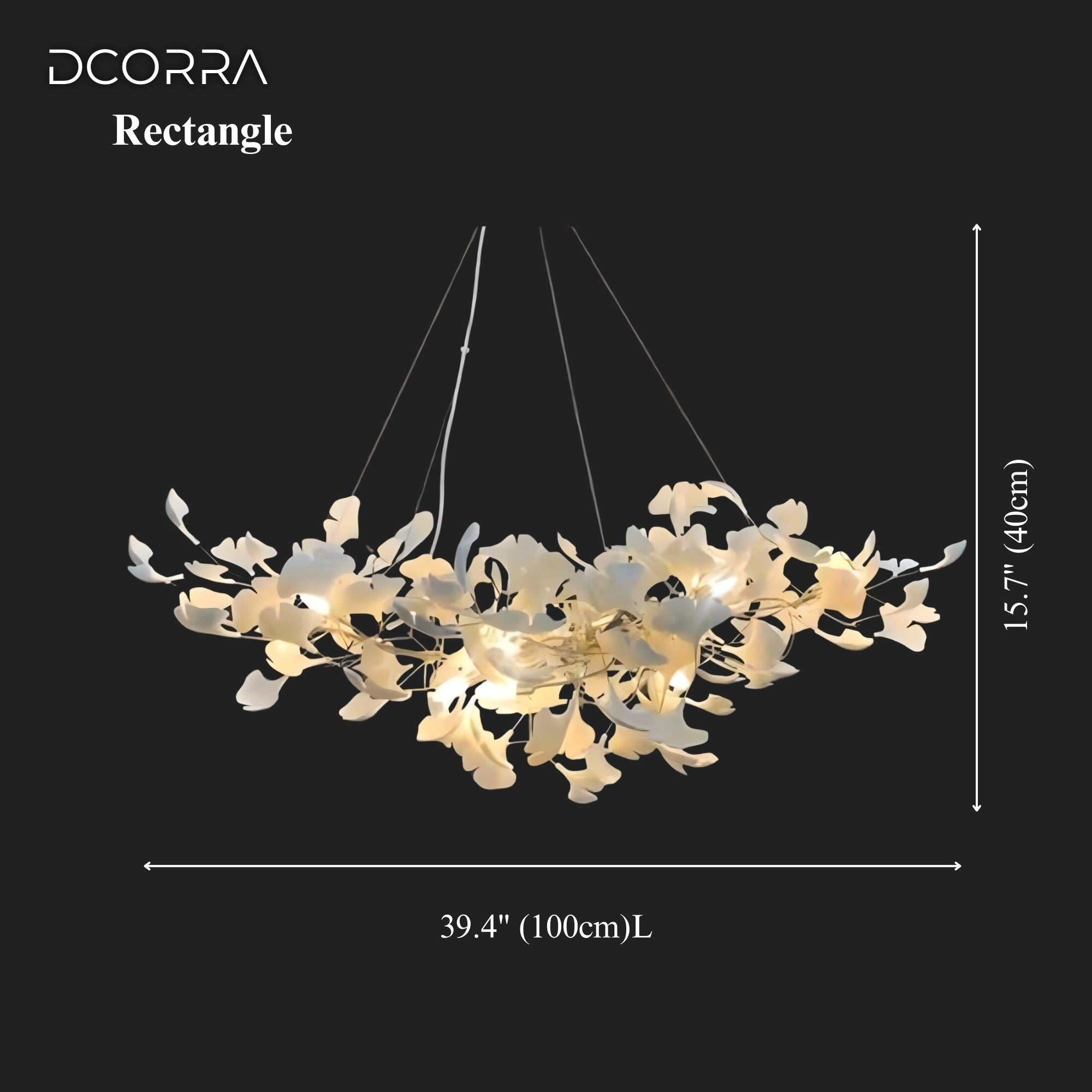 Ceramic Ginkgo Leaf Rectangular Chandelier - 39.4in / 100cm