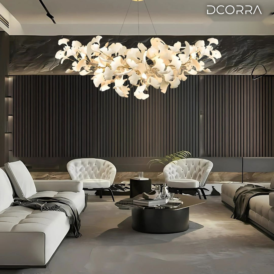 Ceramic Ginkgo Leaf Rectangular Chandelier in a living room
