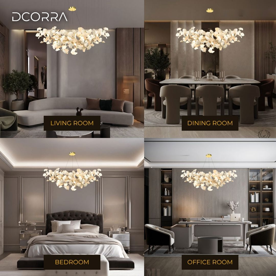 Ceramic Ginkgo Leaf Rectangular Chandelier