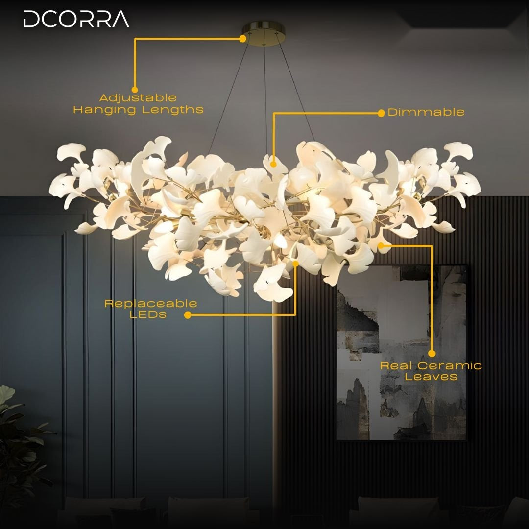 Ceramic Ginkgo Leaf Rectangular Chandelier