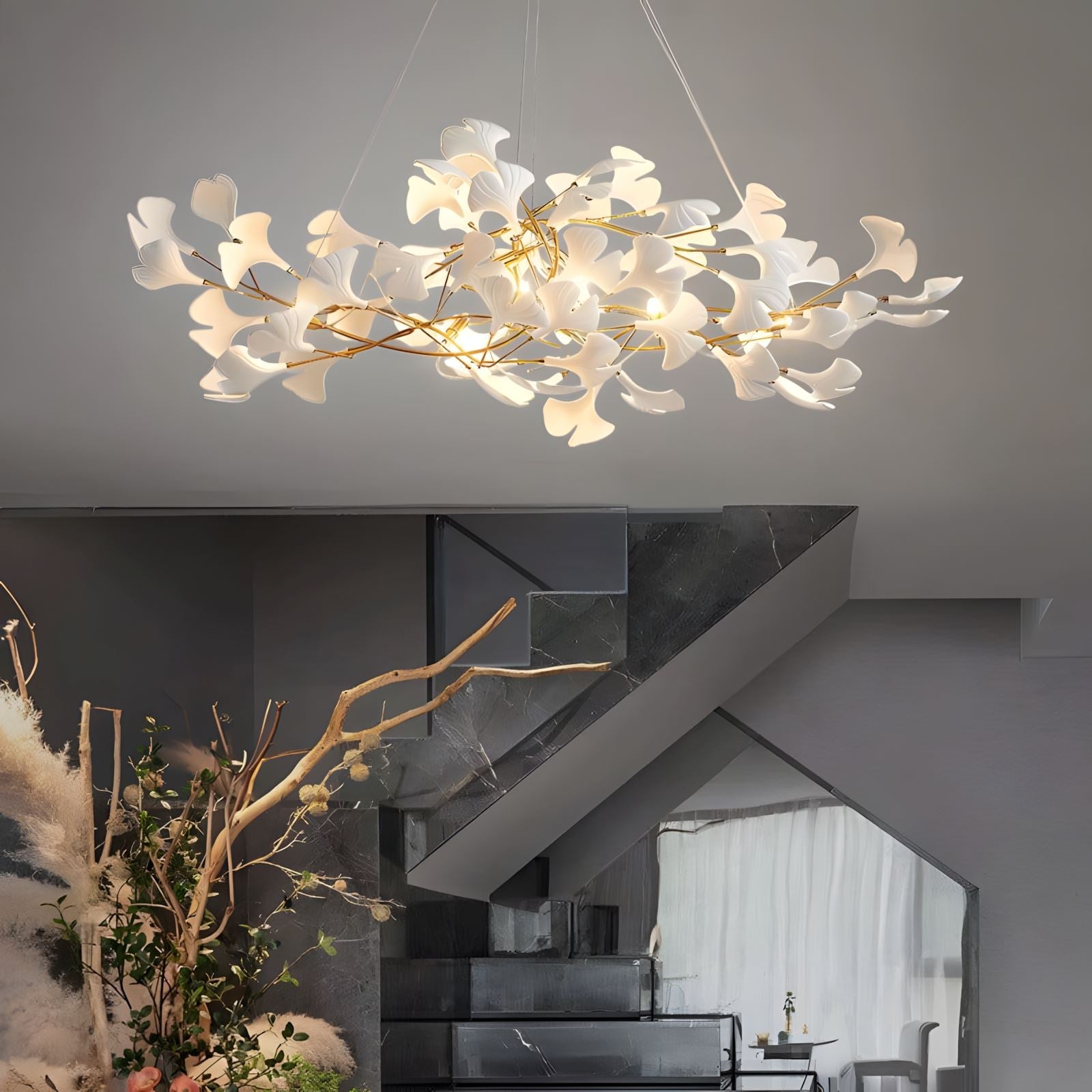 Ceramic Ginkgo Leaf Rectangular Chandelier