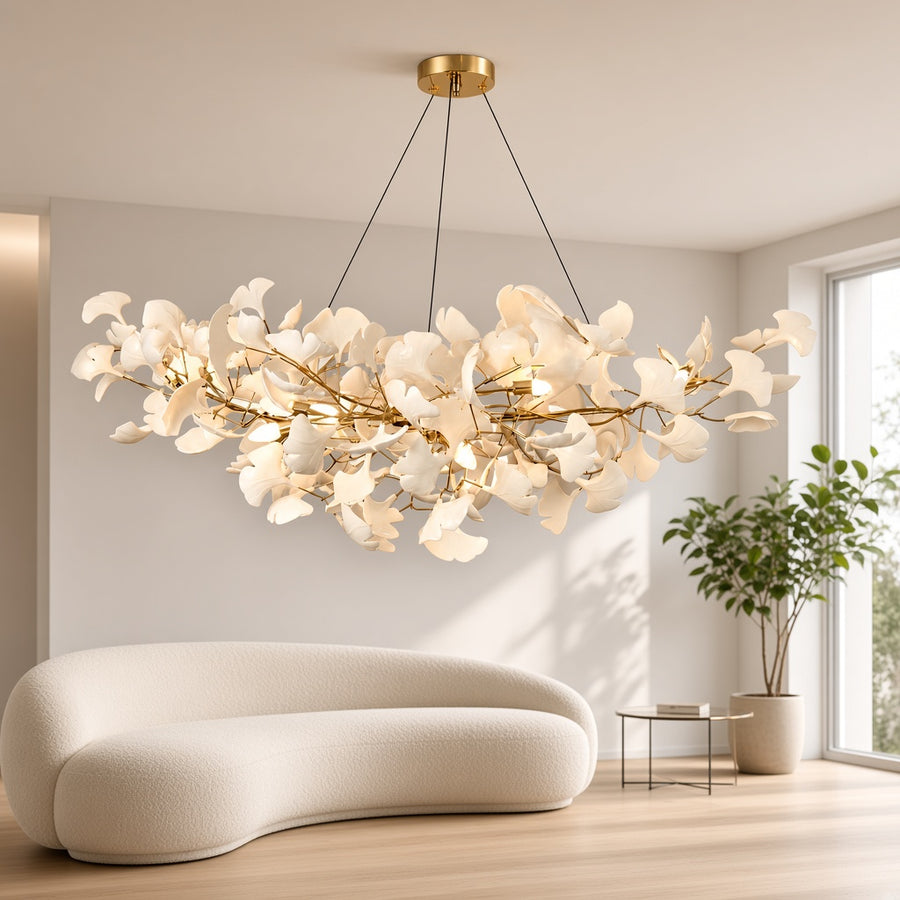Ceramic Ginkgo Leaf Rectangular Chandelier