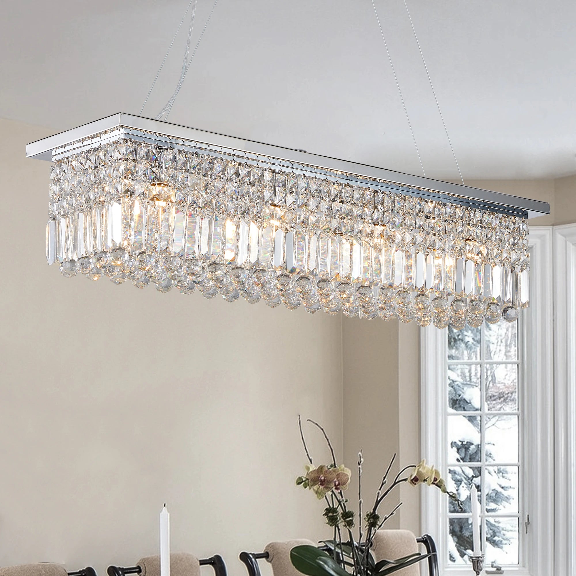 Chrome Linear Bar Crystal Chandelier - view 3