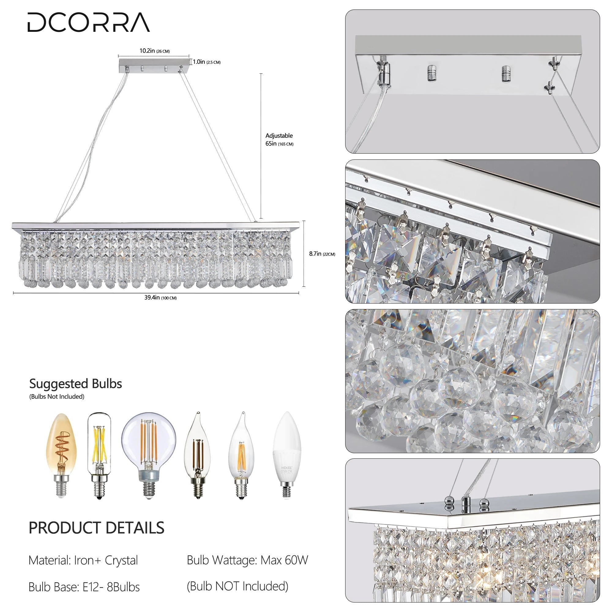 Chrome Linear Bar Crystal Chandelier - view 5