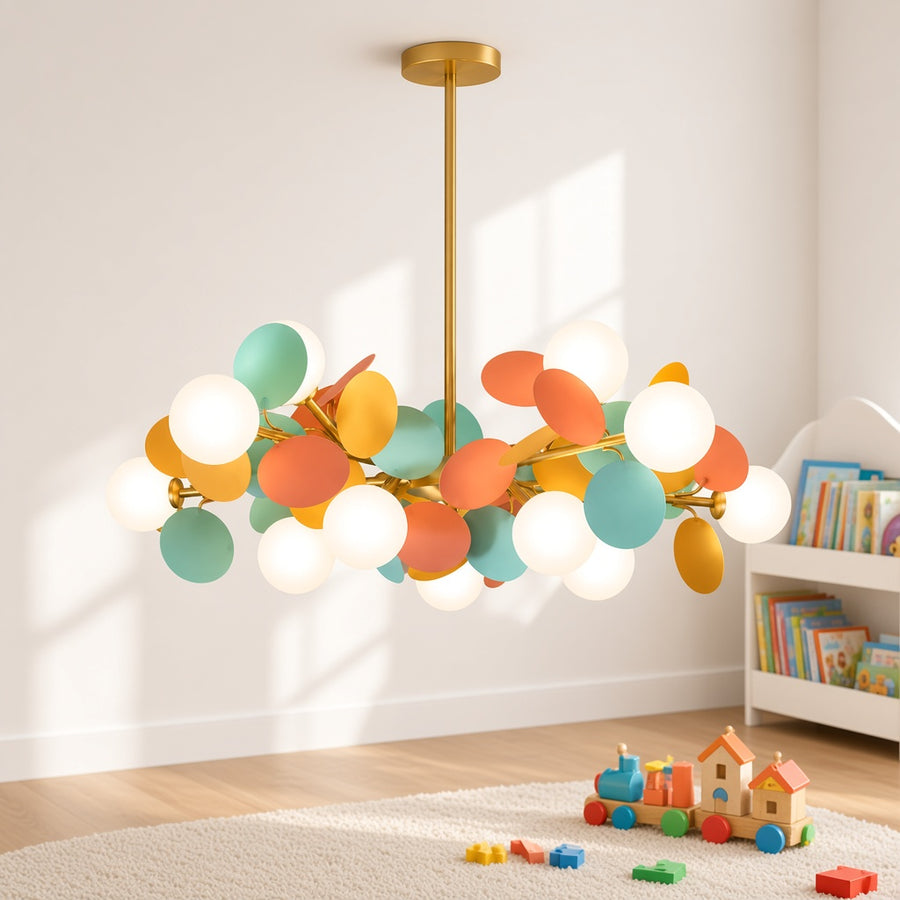 Colorful Disc and Globe Molecular Chandelier