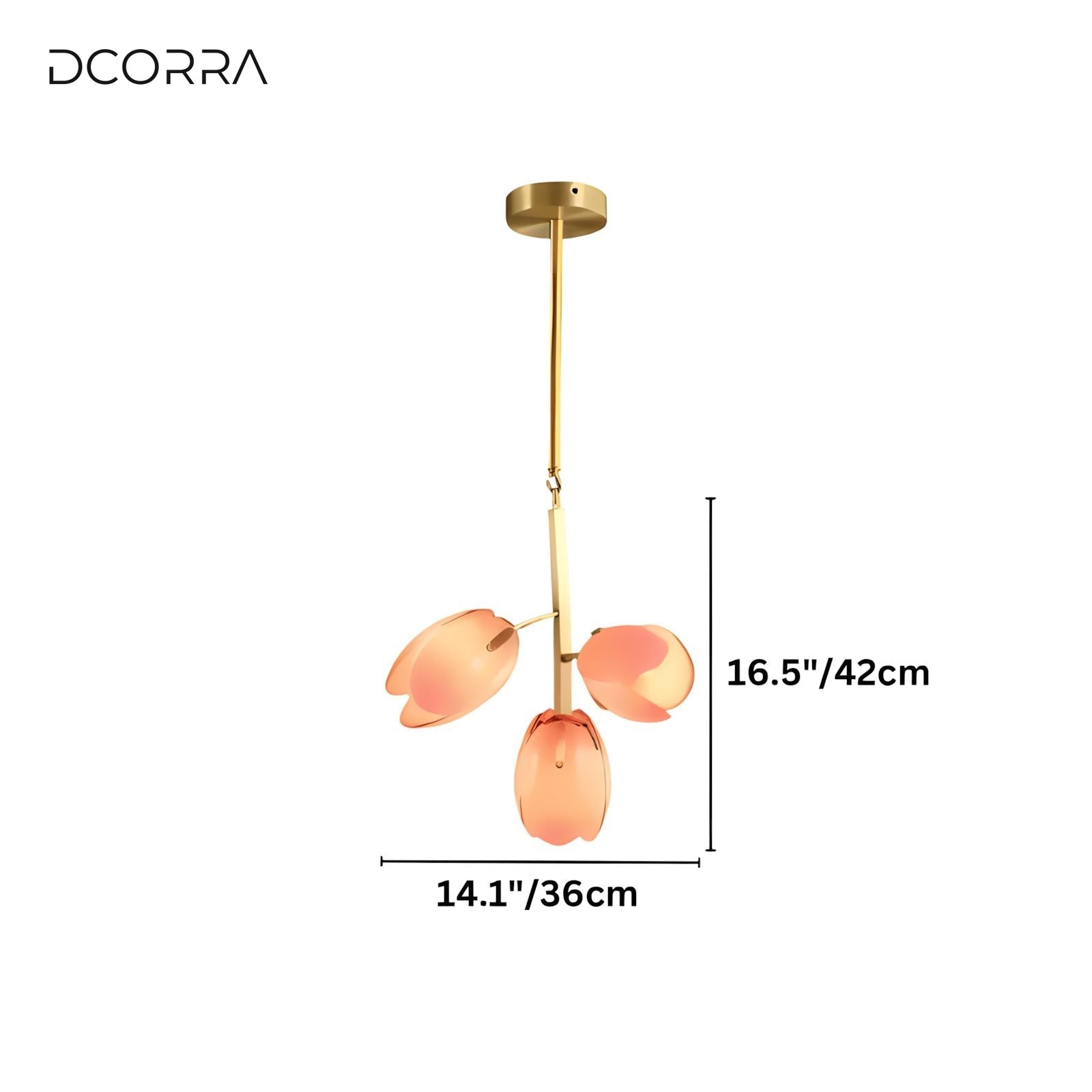 Copper and Glass Petal Chandelier - 14.1" x 16.5" / 36 x 42cm / 30W