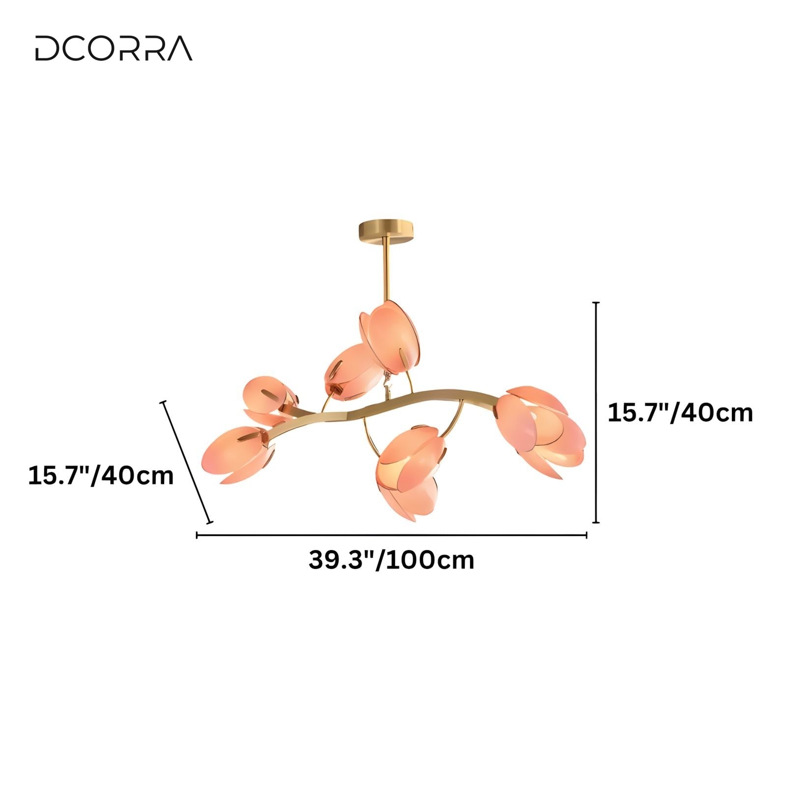 Copper and Glass Petal Chandelier - 39.3" x 15.7" x 15.7" / 100 x 40 x 40cm / 80W