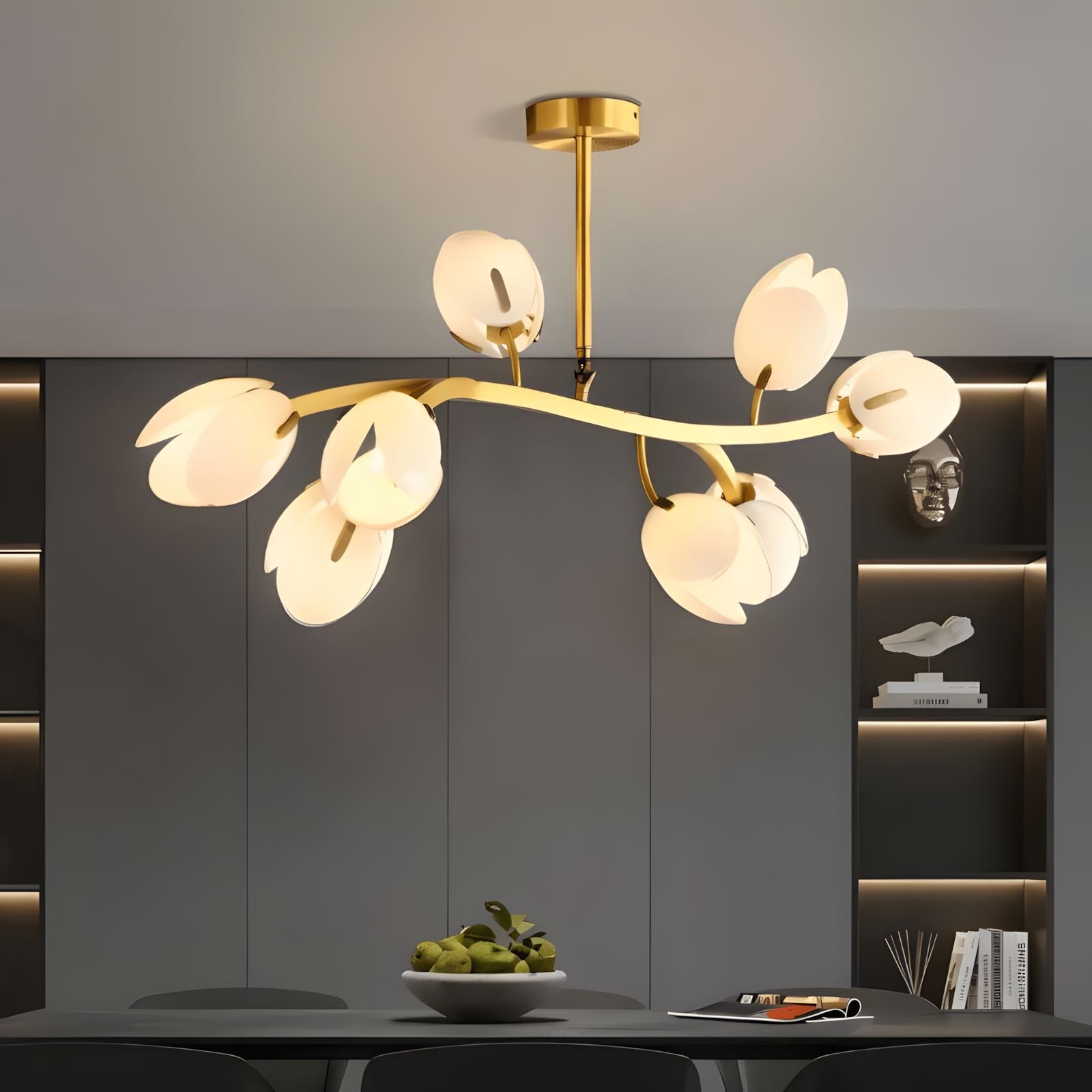 Copper and Glass Petal Chandelier