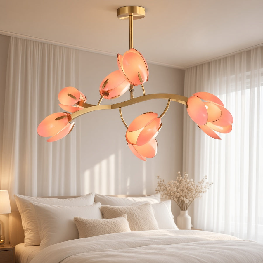 Copper and Glass Petal Chandelier
