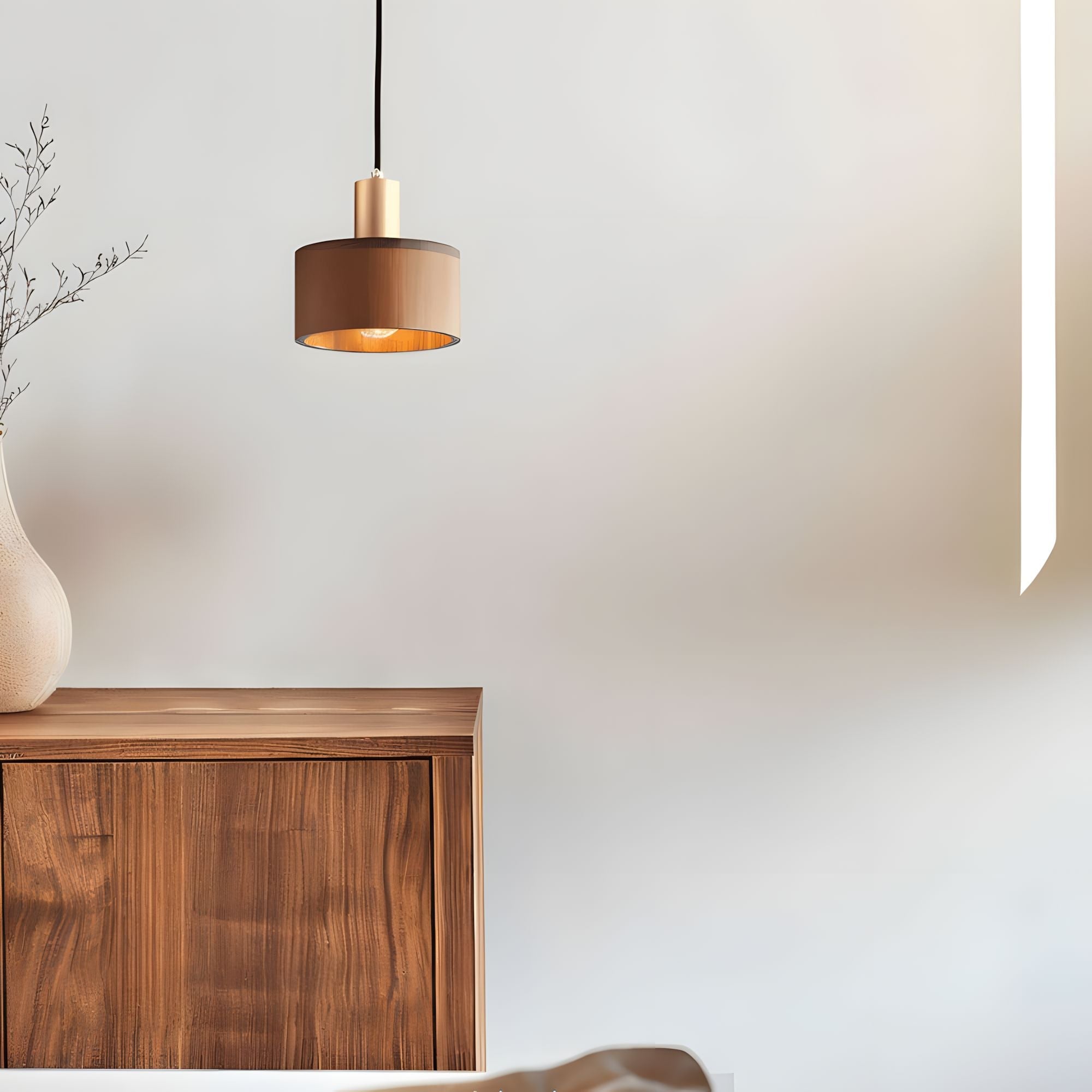 Copper and Wood Cylinder Pendant Light - 5.9" x 5.5" / 15cm x 14cm / 15W