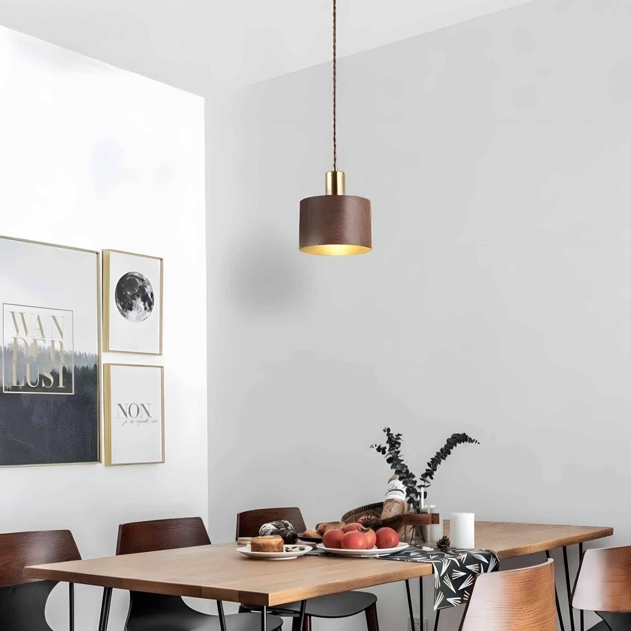 Copper and Wood Cylinder Pendant Light - view 13